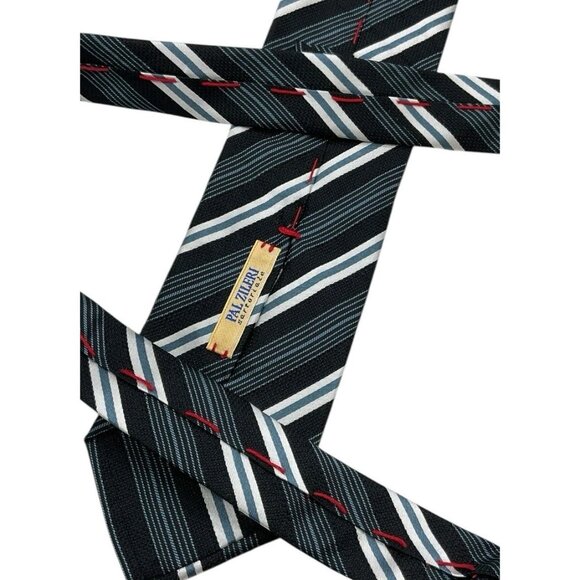 PAL ZILERI Men's 100% Silk Necktie LUXURY Tie XL Black Blue Striped W:3.4" EUC - Picture 4 of 5